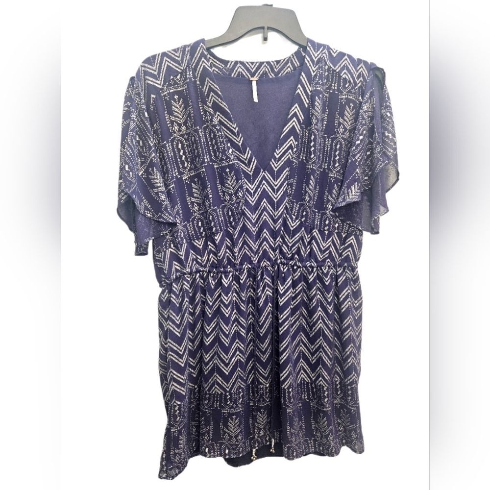 Free People Chevron V-Neck Blouson Mini Dress - Sz. Small - Picture 2 of 13